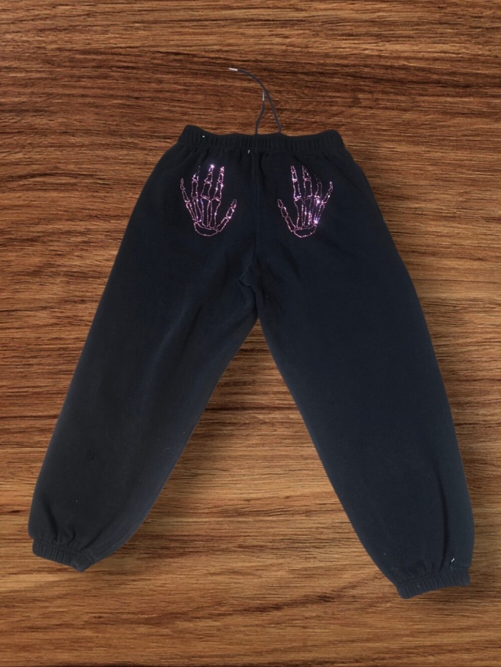 PINK Victoria's Secret Black Sweatpants with Pink Skeleton Rhinestone Hands